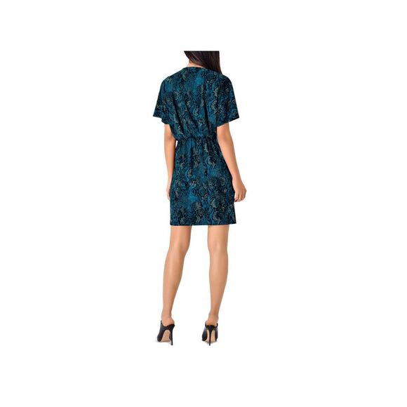 LEOTA Womens Stretch Flutter Sleeve Surplice Neckline Mini Party Faux Wrap Dress - Picture 2 of 3